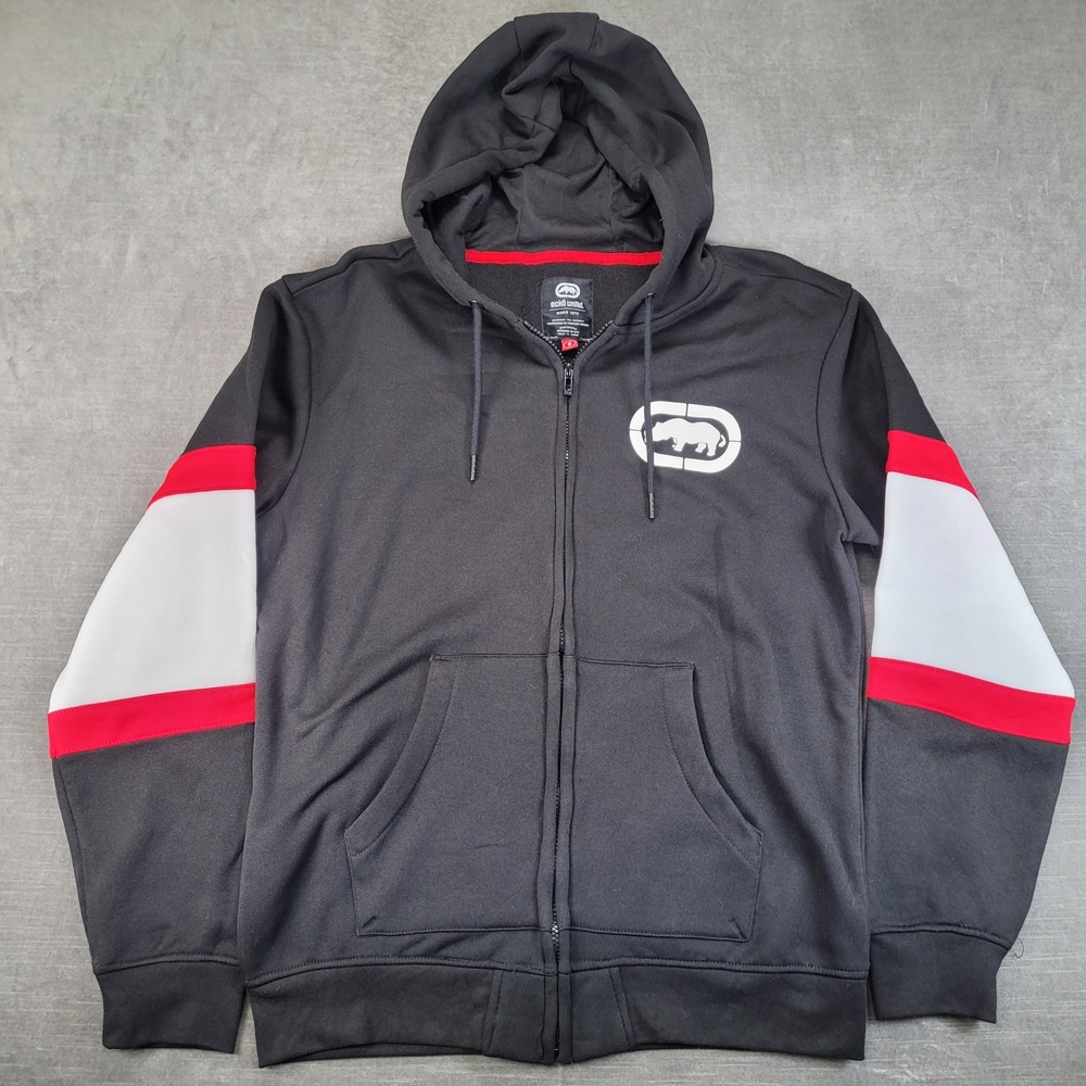 Ecko Unltd Zip Up Hoodie Mens Medium Black Red White Colorblock Rhino Graphic